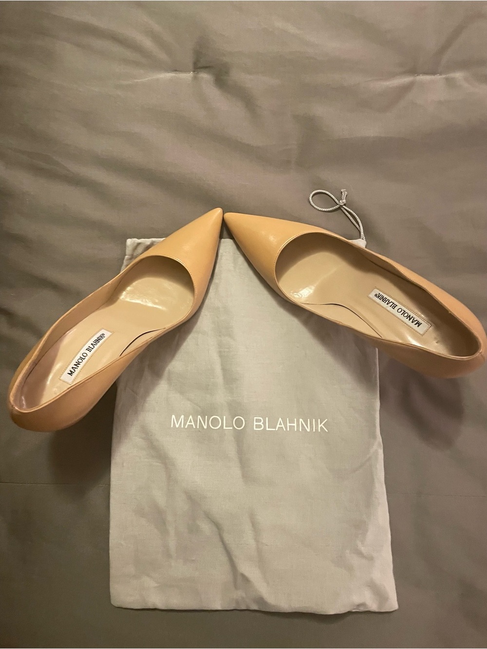 Manolo Blahnik Nude Pointed-Toe Leather Pumps